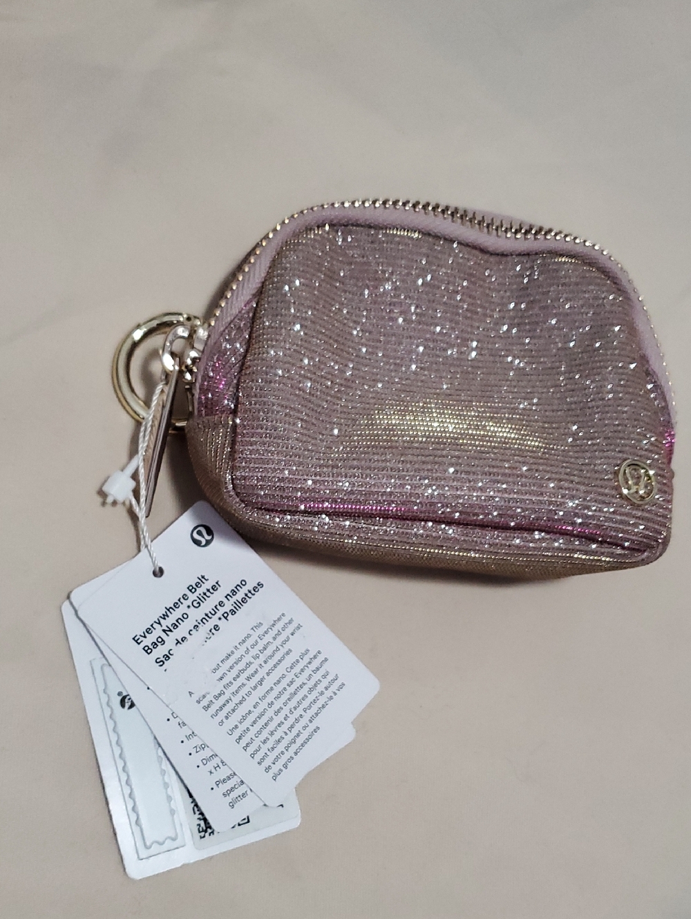 lululemon Everywhere Belt Bag Nano in Metallic Pink and Gold